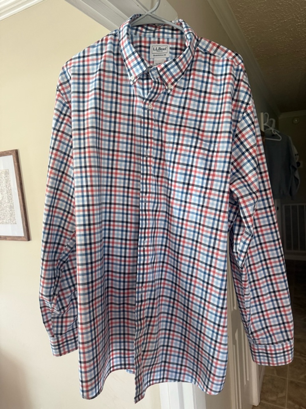 L.L. Bean Men's Plaid Dress Shirt - White, Red & Blue